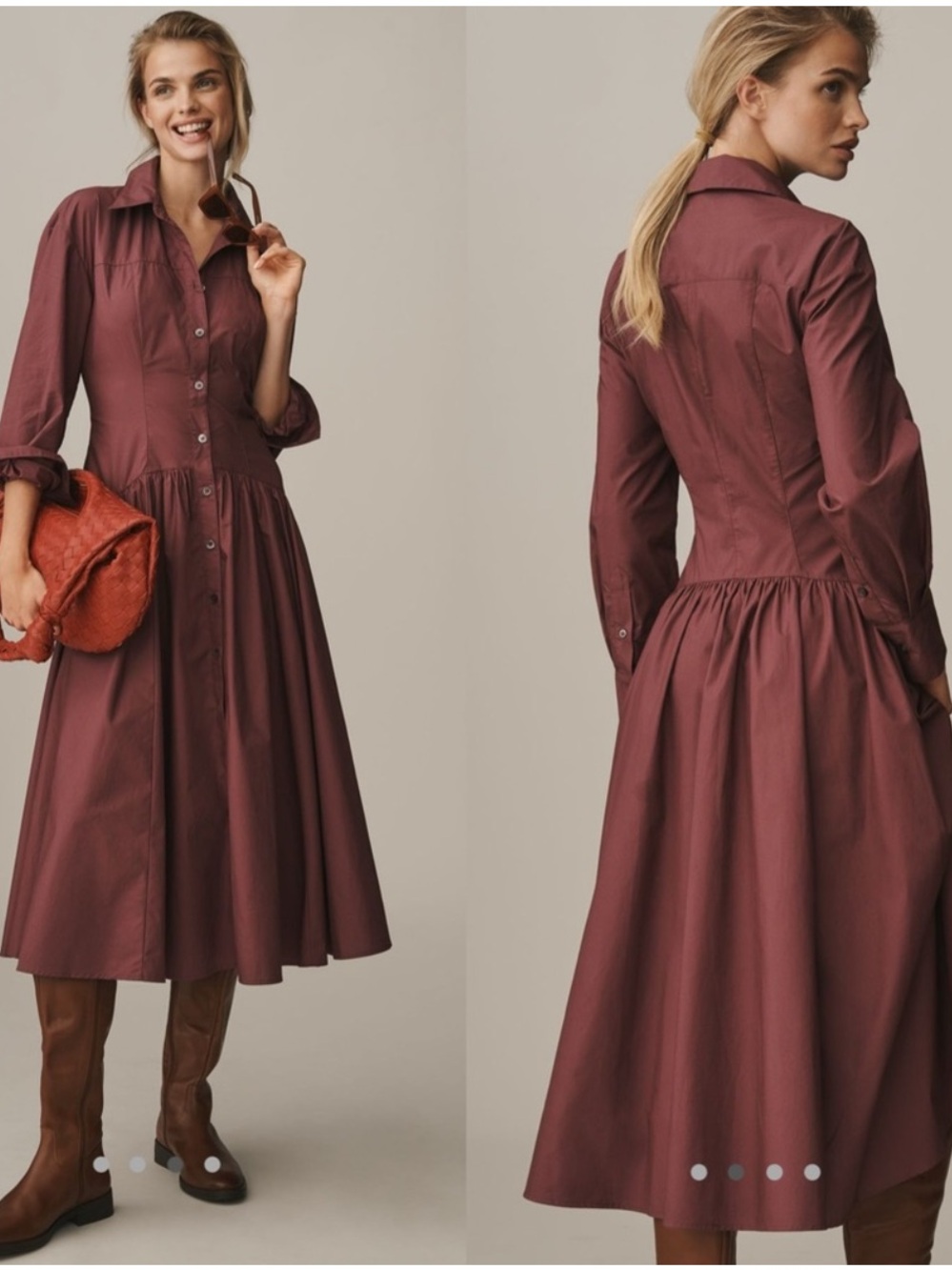 Anthropologie Button-Front Midi Shirt Dress in Wine - Picture 4 of 4